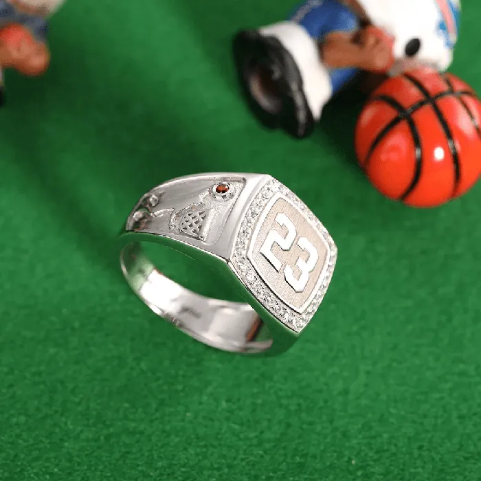 Belbren Personalized Mens Basketball Signet Ring with Number Custom Sterling Silver Sports Name Ring Rings