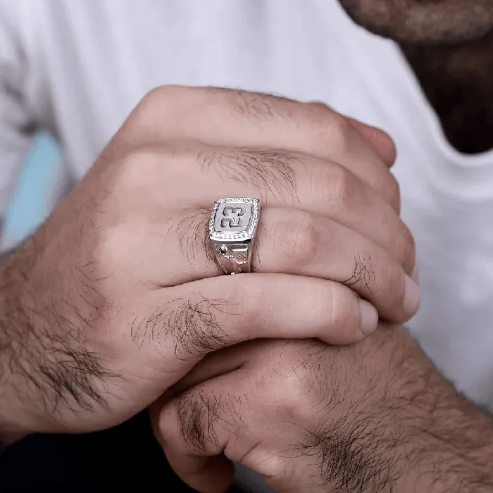 Belbren Personalized Mens Basketball Signet Ring with Number Custom Sterling Silver Sports Name Ring Rings