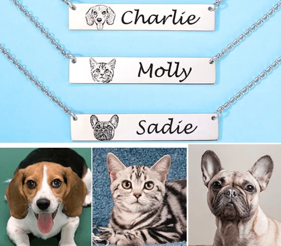 Belbren Pet Photo Bar Necklace Gift for Dog Lover Pet Portrait Custom Engraved Pet Jewelry Personalized Gift Pet Memorial Gift Necklaces Belbren Pet Photo Bar Necklace Gift for Dog Lover Pet Portrait Custom Engraved Pet Jewelry Personalized Gift Pet Memorial Gift Necklaces