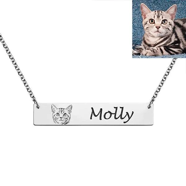 Belbren Pet Photo Bar Necklace Gift for Dog Lover Pet Portrait Custom Engraved Pet Jewelry Personalized Gift Pet Memorial Gift Necklaces