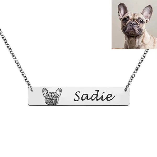 Belbren Pet Photo Bar Necklace Gift for Dog Lover Pet Portrait Custom Engraved Pet Jewelry Personalized Gift Pet Memorial Gift Necklaces