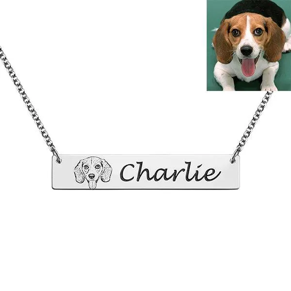 Belbren Pet Photo Bar Necklace Gift for Dog Lover Pet Portrait Custom Engraved Pet Jewelry Personalized Gift Pet Memorial Gift Necklaces