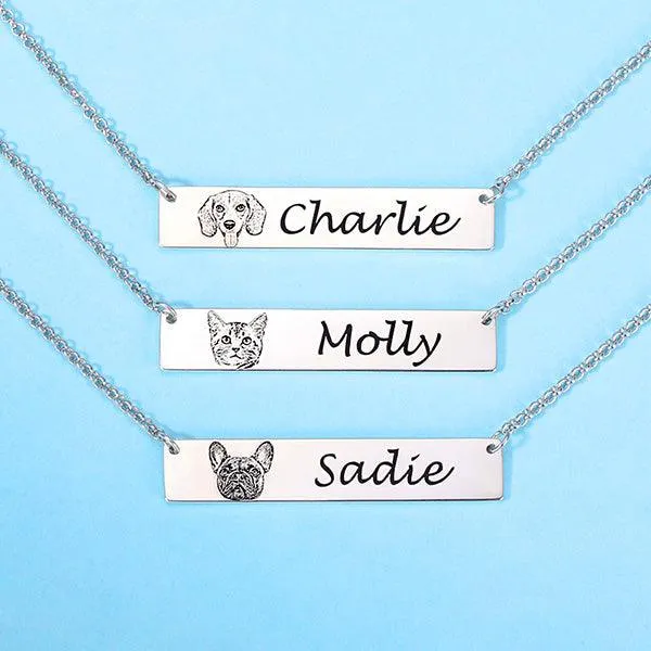 Belbren Pet Photo Bar Necklace Gift for Dog Lover Pet Portrait Custom Engraved Pet Jewelry Personalized Gift Pet Memorial Gift Necklaces