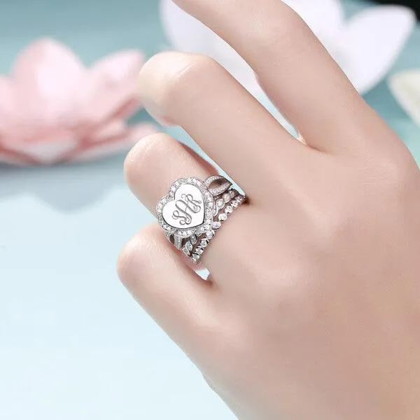 Belbren Rings 925 Sterling Silver Stackable Monogram Ring Personalized Heart Engraving Ideal for Engagement Bridesmaid Gifts Belbren Rings 925 Sterling Silver Stackable Monogram Ring Personalized Heart Engraving Ideal for Engagement Bridesmaid Gifts