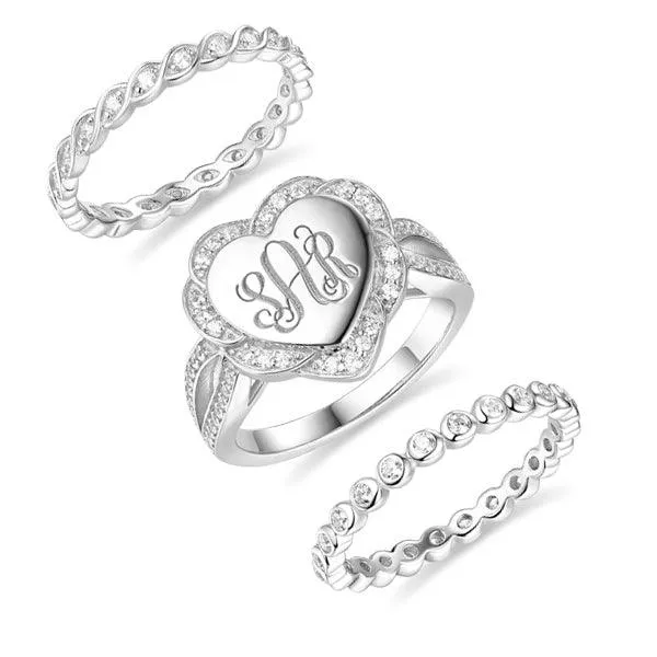 Belbren Rings 925 Sterling Silver Stackable Monogram Ring Personalized Heart Engraving Ideal for Engagement Bridesmaid Gifts