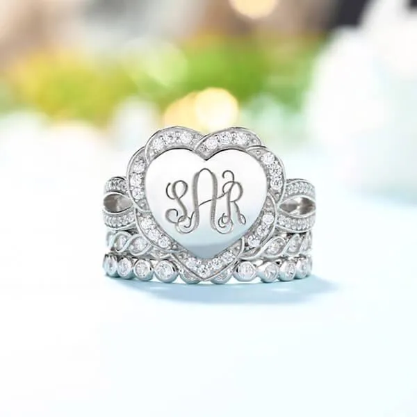 Belbren Rings 925 Sterling Silver Stackable Monogram Ring Personalized Heart Engraving Ideal for Engagement Bridesmaid Gifts