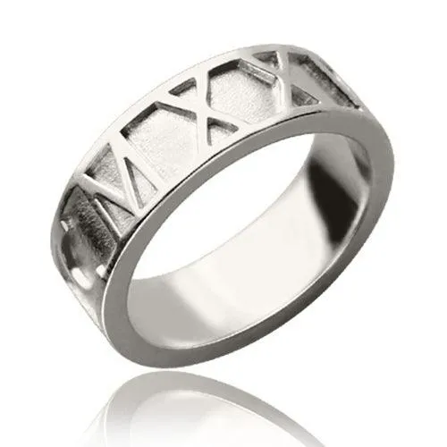 Belbren Rings Custom 18K Gold Plated Roman Numeral Date Ring Personalized Jewelry for Weddings Anniversaries and Special Dates