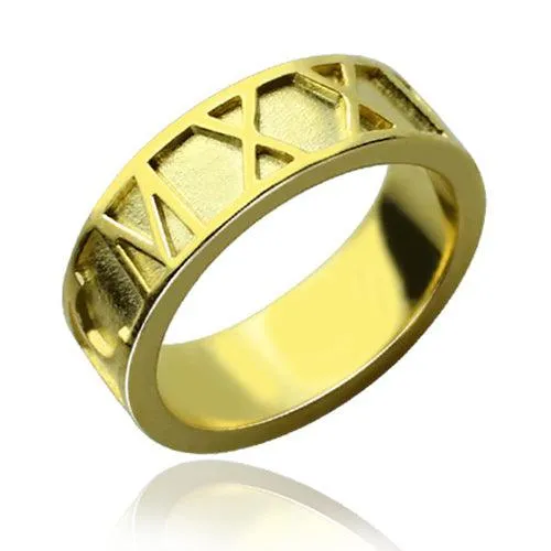 Belbren Rings Custom 18K Gold Plated Roman Numeral Date Ring Personalized Jewelry for Weddings Anniversaries and Special Dates