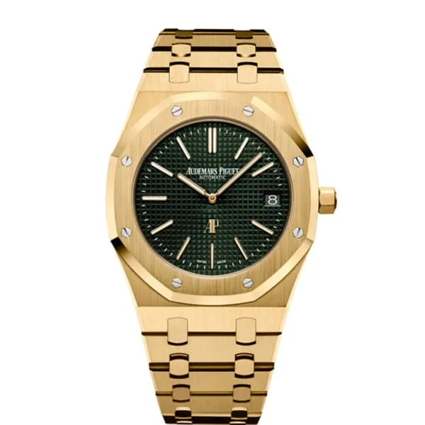 Bracelets Audemars Piguet Audemars Piguet Royal Oak Extra Thin THE HOUR GLASS 39mm Watch Ref 15205BAOO1240BA01 Green Dial 18K Yellow Gold Bracelet