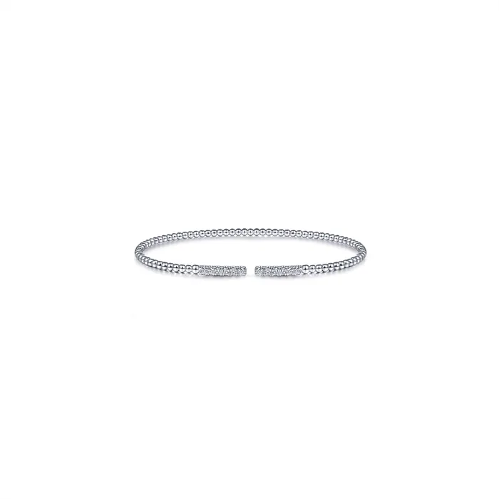 Bracelets Gabriel Co 14K White Gold Bujukan Bead Cuff Bracelet with Diamond Pav Bars Gabriel Co