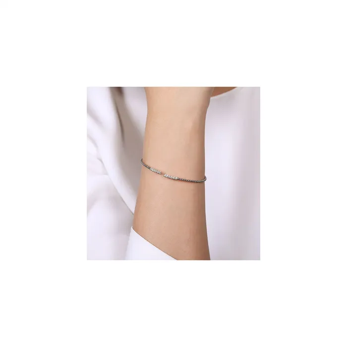 Bracelets Gabriel Co 14K White Gold Bujukan Bead Cuff Bracelet with Diamond Pav Bars Gabriel Co Bracelets Gabriel Co 14K White Gold Bujukan Bead Cuff Bracelet with Diamond Pav Bars Gabriel Co