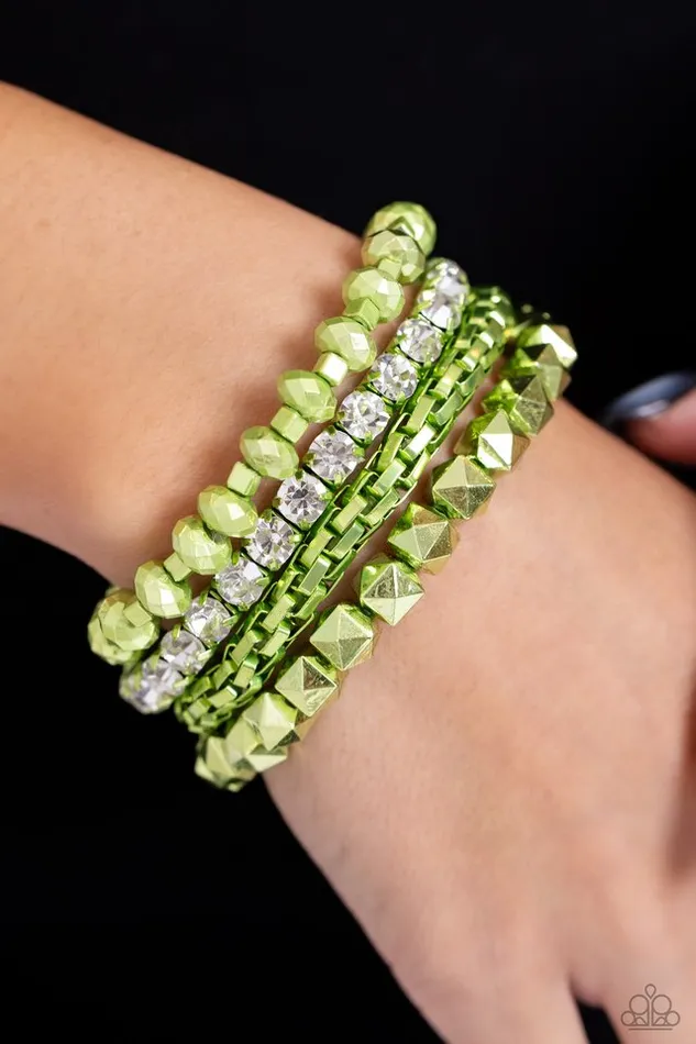 Bracelets Paparazzi Bracelet Punk Pattern Green Paparazzi Jewelry
