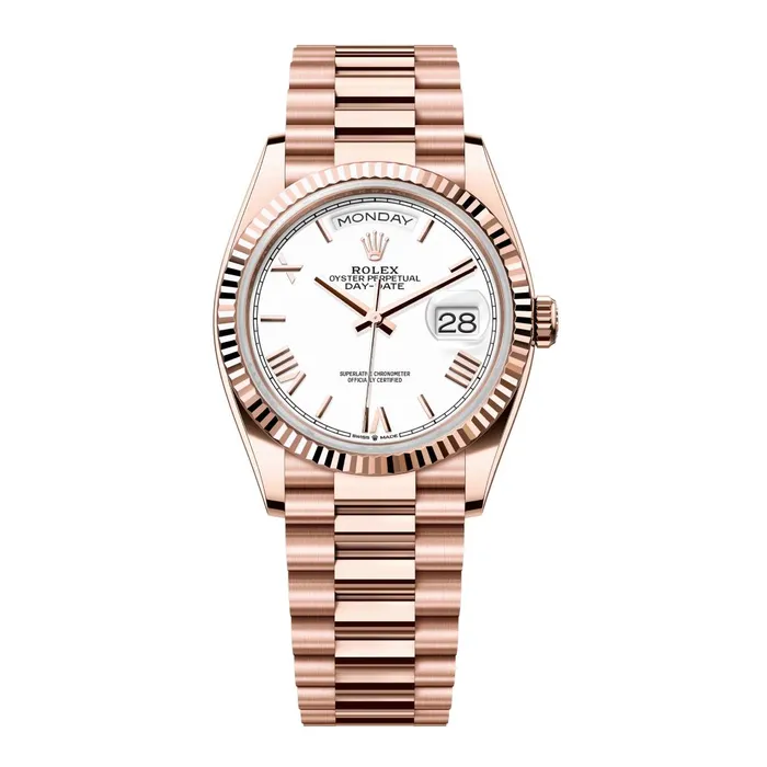 Bracelets Rolex 2024 Release Rolex DayDate 36 mm 18k Everose gold President bracelet White dial Fluted bezel Mens Watch 128235 Bracelets Rolex 2024 Release Rolex DayDate 36 mm 18k Everose gold President bracelet White dial Fluted bezel Mens Watch 128235