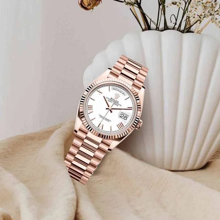 Bracelets Rolex 2024 Release Rolex DayDate 36 mm 18k Everose gold President bracelet White dial Fluted bezel Mens Watch 128235