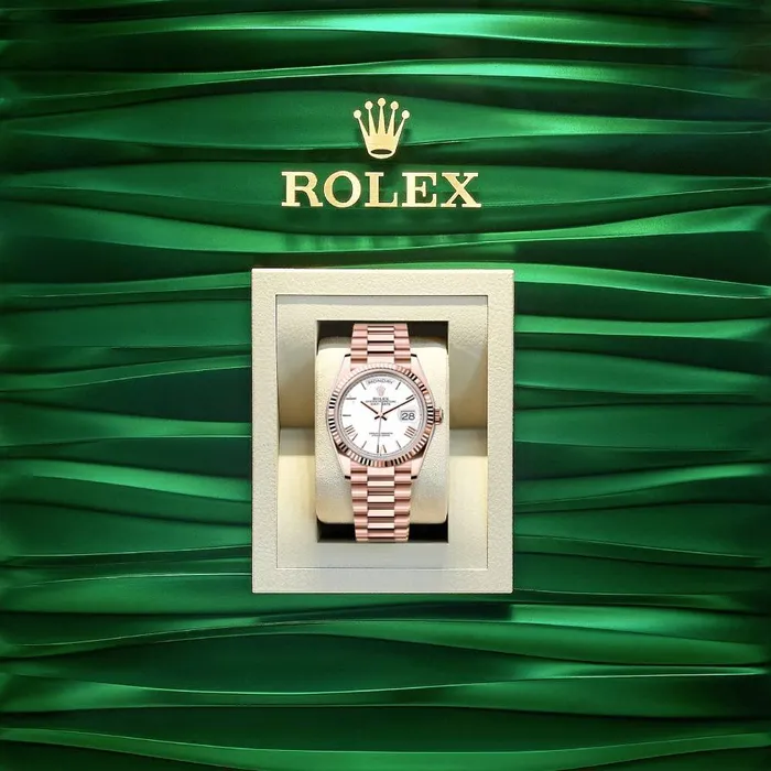 Bracelets Rolex 2024 Release Rolex DayDate 36 mm 18k Everose gold President bracelet White dial Fluted bezel Mens Watch 128235