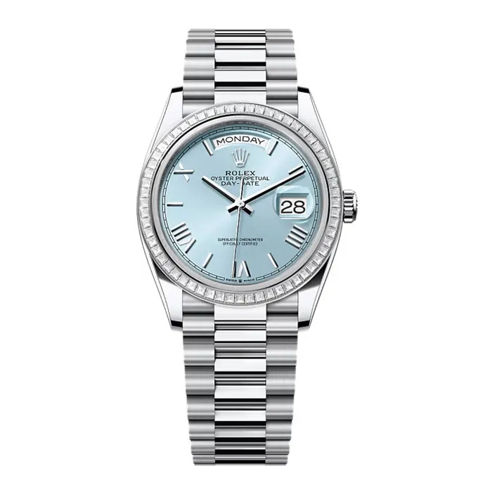 Bracelets Rolex 2024 Release Rolex DayDate 36 mm Platinum President bracelet Ice blue dial Diamond bezel Mens Watch 128396TBR Bracelets Rolex 2024 Release Rolex DayDate 36 mm Platinum President bracelet Ice blue dial Diamond bezel Mens Watch 128396TBR