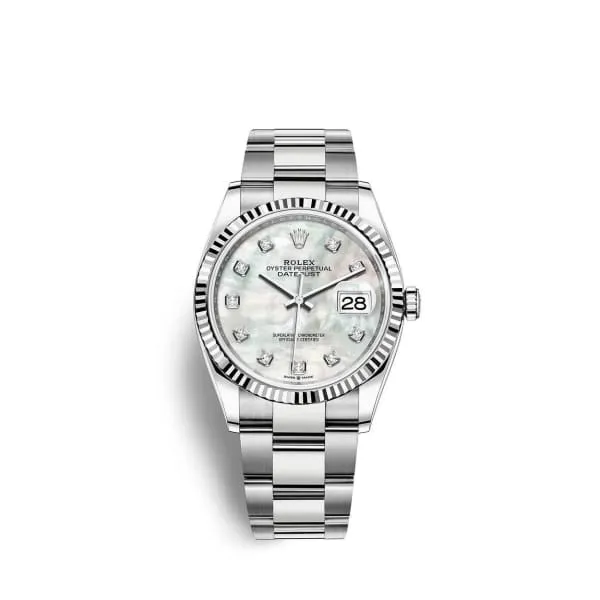 Bracelets Rolex Datejust 36mm Ref 1262340020 White Mother of Pearl Diamond Dial Stainless Steel Oyster Bracelet Watch Rolex