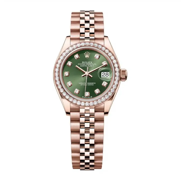 Bracelets Rolex LadyDatejust 28mm Ref 279135rbr0015 Green Diamond Dial Diamond Bezel 18K Rose Gold Jubilee Bracelet Womens Watch Rolex