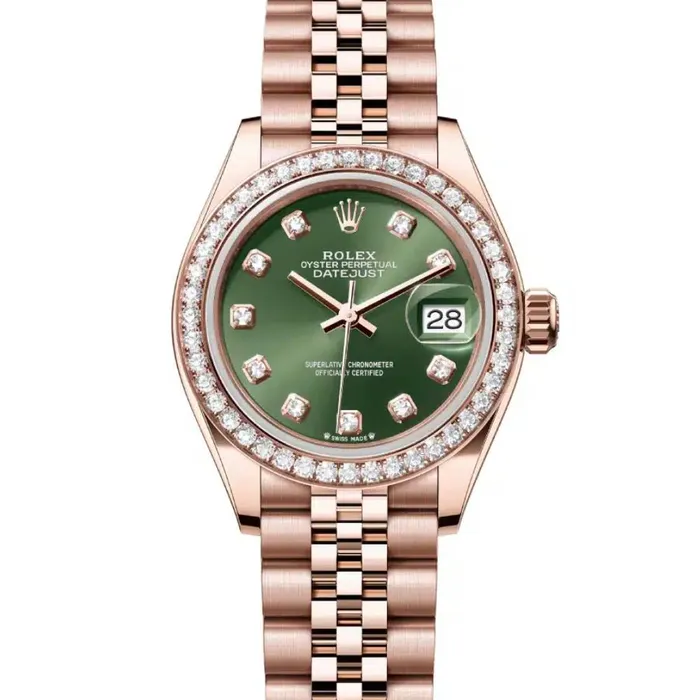 Bracelets Rolex LadyDatejust 28mm Ref 279135rbr0015 Green Diamond Dial Diamond Bezel 18K Rose Gold Jubilee Bracelet Womens Watch Rolex