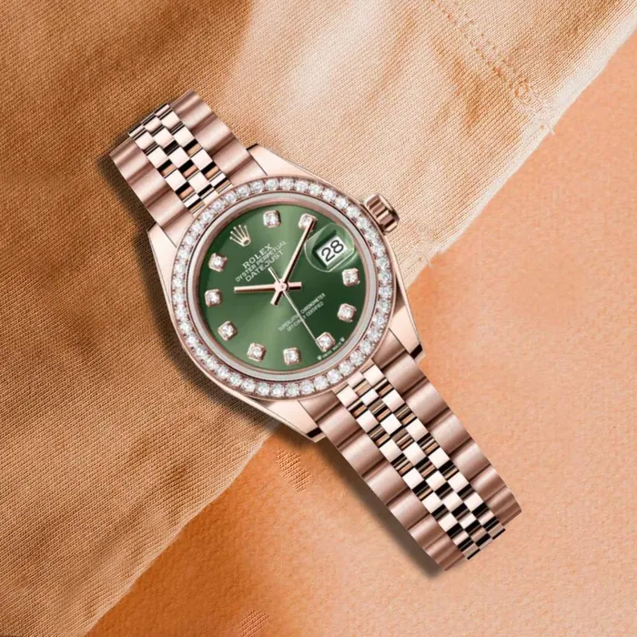 Bracelets Rolex LadyDatejust 28mm Ref 279135rbr0015 Green Diamond Dial Diamond Bezel 18K Rose Gold Jubilee Bracelet Womens Watch Rolex