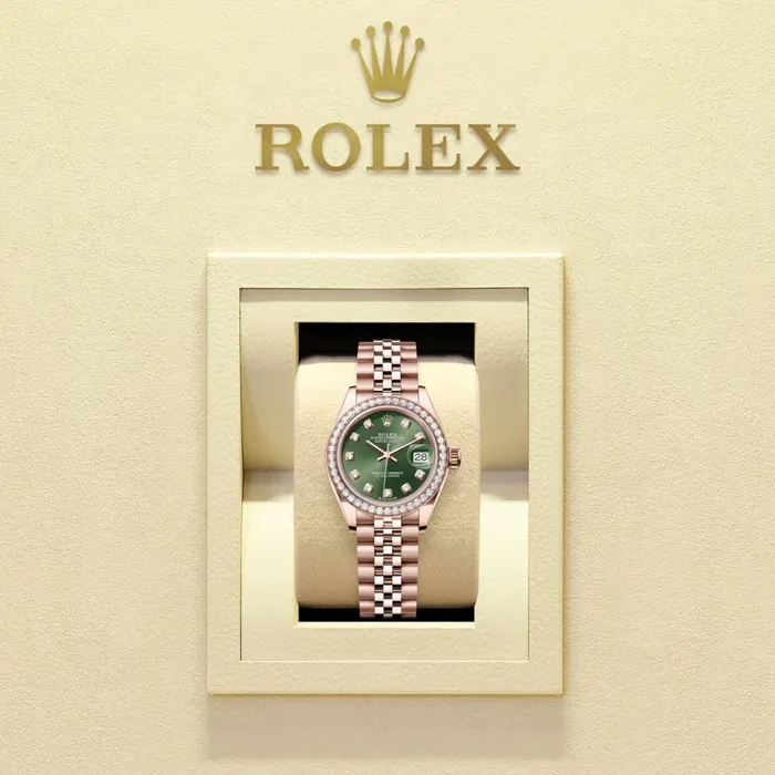 Bracelets Rolex LadyDatejust 28mm Ref 279135rbr0015 Green Diamond Dial Diamond Bezel 18K Rose Gold Jubilee Bracelet Womens Watch Rolex