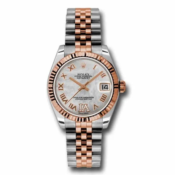Bracelets Rolex Rolex Datejust 31mm Ref 178271 mdrj White Mother of Pearl Roman Diamond Dial Two Tone Stainless Steel 18K Rose Gold Jubilee Bracelet Womens Watch