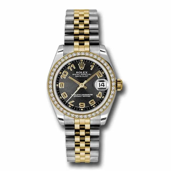Bracelets Rolex Rolex Datejust 31mm Ref 178383 bkcaj Black Dial Diamond Bezel Two Tone Stainless Steel 18K Yellow Gold Jubilee Bracelet Womens Watch