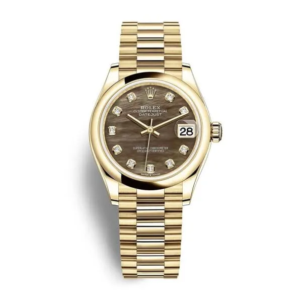 Bracelets Rolex Rolex Datejust 31mm Ref 2782480038 Black Mother of Pearl Diamond Dial 18K Rose Gold President Bracelet Womens Watch