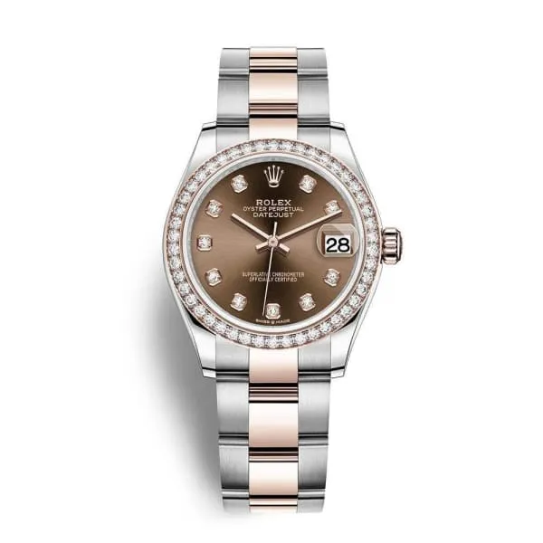 Bracelets Rolex Rolex Datejust 31mm Ref 278381rbr0027 Chocolate Diamond Dial Diamond Bezel Two Tone Stainless Steel 18K Rose Gold Oyster Bracelet Womens Watch