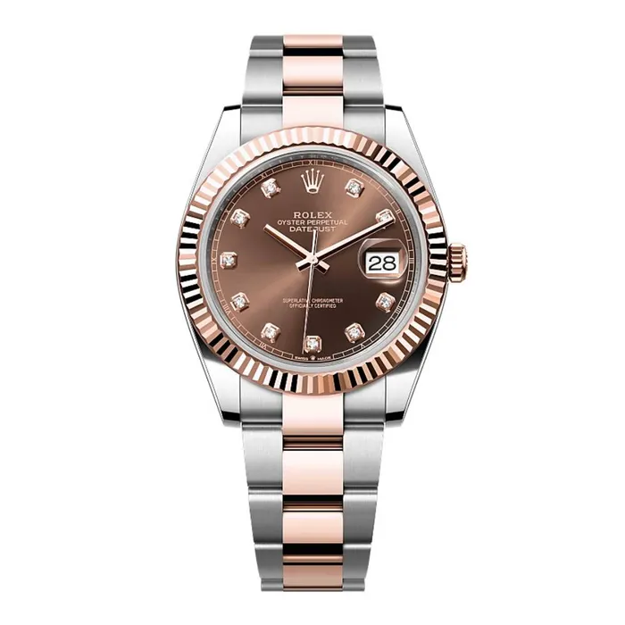 Bracelets Rolex Rolex Datejust 41mm Ref 1263310003 Chocolate Diamond Dial Two Tone Stainless Steel 18K Rose Gold Oyster Bracelet Mens Watch