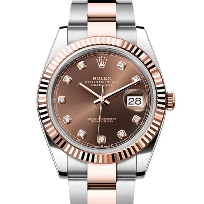 Bracelets Rolex Rolex Datejust 41mm Ref 1263310003 Chocolate Diamond Dial Two Tone Stainless Steel 18K Rose Gold Oyster Bracelet Mens Watch