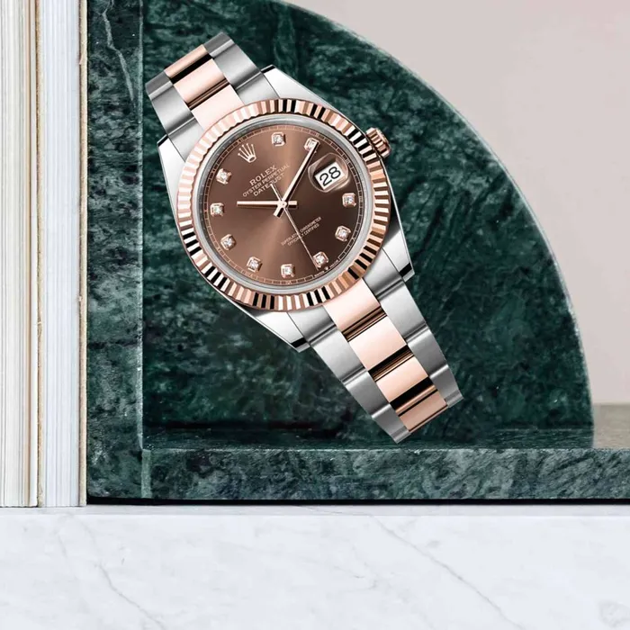 Bracelets Rolex Rolex Datejust 41mm Ref 1263310003 Chocolate Diamond Dial Two Tone Stainless Steel 18K Rose Gold Oyster Bracelet Mens Watch