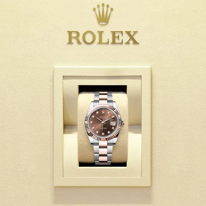 Bracelets Rolex Rolex Datejust 41mm Ref 1263310003 Chocolate Diamond Dial Two Tone Stainless Steel 18K Rose Gold Oyster Bracelet Mens Watch