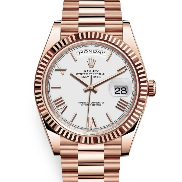 Bracelets Rolex Rolex Day Date 40mm Ref 2282350032 White Roman Dial 18K Rose Gold President Bracelet Mens Watch