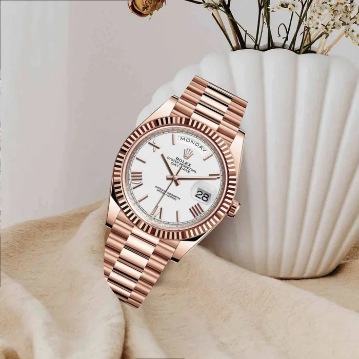 Bracelets Rolex Rolex Day Date 40mm Ref 2282350032 White Roman Dial 18K Rose Gold President Bracelet Mens Watch