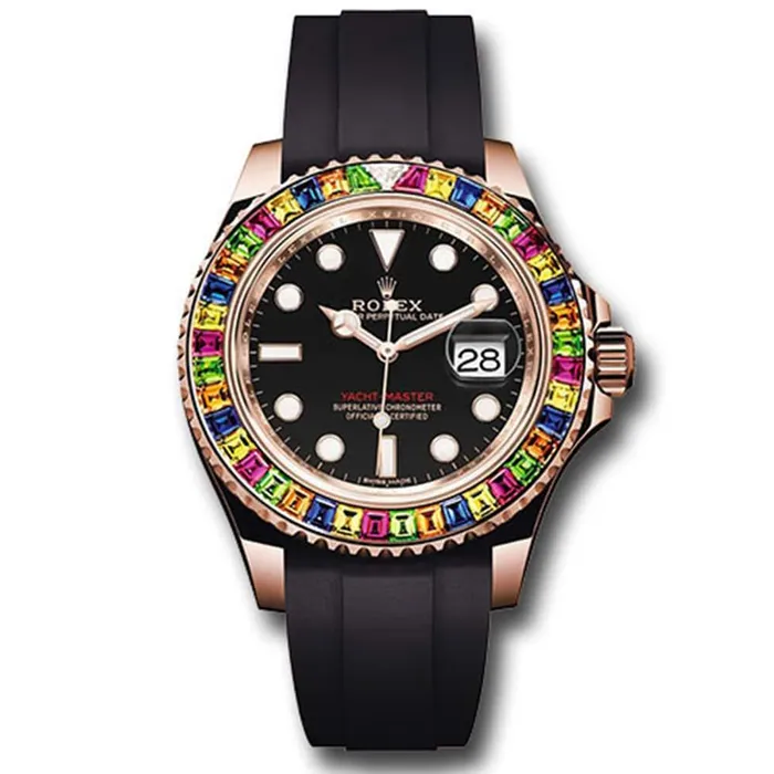Bracelets Rolex Rolex Yachtmaster 40mm Ref 116695 Black Dial Gemstone Rainbow Bezel 18K Rose Gold Case Black Oysterflex Bracelet Mens Watch Bracelets Rolex Rolex Yachtmaster 40mm Ref 116695 Black Dial Gemstone Rainbow Bezel 18K Rose Gold Case Black Oysterflex Bracelet Mens Watch