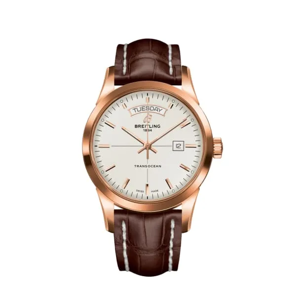 Breitling TRANSOCEAN DAY DATE 43mm 18k Red Gold Mercury Silver dial Watch R45310121G1P1 Breitling Necklaces