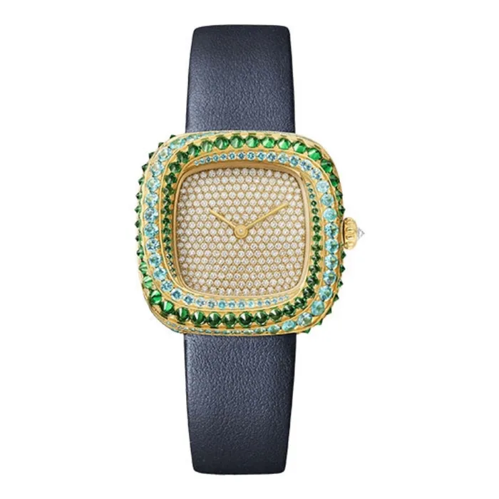 Cartier Coussin de Cartier 311mm Womens watch Ref WJCS0009 Pave Diamond Dial Diamond Bezel in 18K Yellow Gold Case Blue Calfskin Strap Cartier Watches Cartier Coussin de Cartier 311mm Womens watch Ref WJCS0009 Pave Diamond Dial Diamond Bezel in 18K Yellow Gold Case Blue Calfskin Strap Cartier Watches