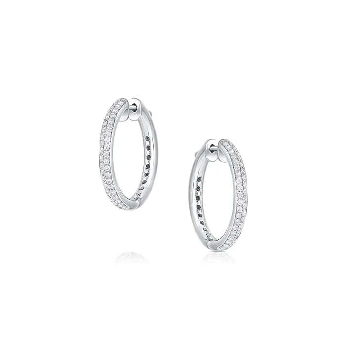CJ Charles Jewelers Earrings 18K WHITE GOLD DIAMOND ROUND HOOP EARRINGS CJ Charles Jewelers Earrings 18K WHITE GOLD DIAMOND ROUND HOOP EARRINGS