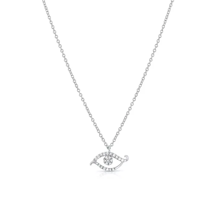 CJ Charles Jewelers Necklaces 18K White Gold Diamond Scrolled Evil Eye Pendant Necklace CJ Charles Jewelers Necklaces 18K White Gold Diamond Scrolled Evil Eye Pendant Necklace