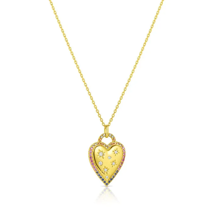CJ Charles Jewelers Necklaces 18kt Yellow Gold Rainbow Sapphire Diamond Heart Necklace CJ Charles Jewelers Necklaces 18kt Yellow Gold Rainbow Sapphire Diamond Heart Necklace