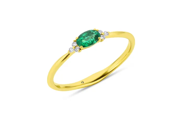 CJ Charles Jewelers Yellow Gold Emerald and Diamond Ring Rings