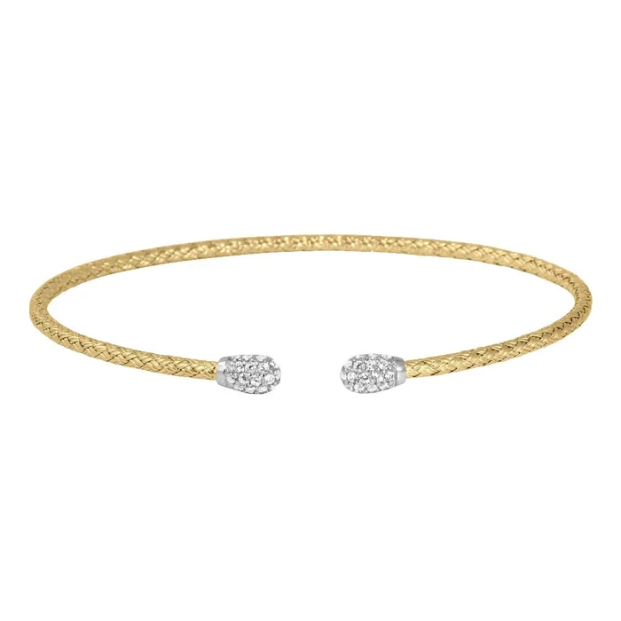 Croghans Earrings CZ Gold Plated Silver 2mm Mesh Cuff Bangle