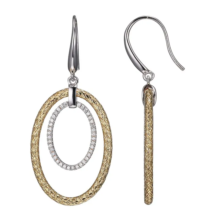 Croghans Earrings CZ Gold Plated Silver Mesh Oval Drop Earrings