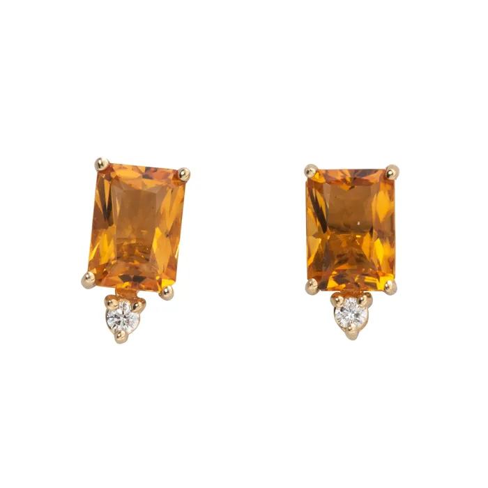 Croghans Earrings EmeraldCut Citrine Diamond 14K Yellow Gold Earrings