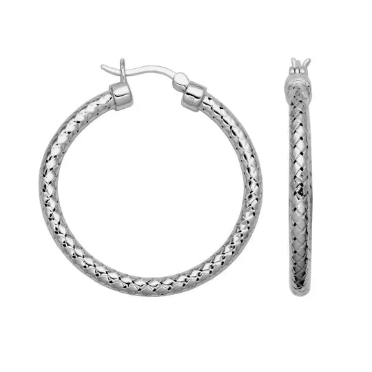 Croghans Earrings Gold Plated Silver 3mm Mesh Hoop Earrings 35mm
