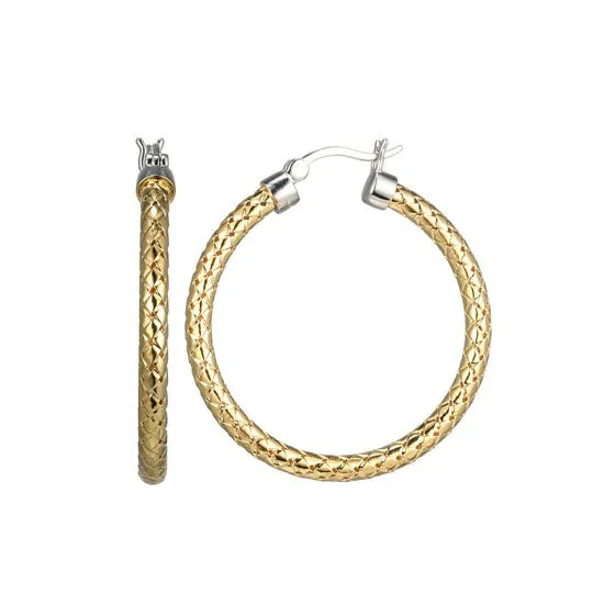 Croghans Earrings Gold Plated Silver 3mm Mesh Hoop Earrings 35mm