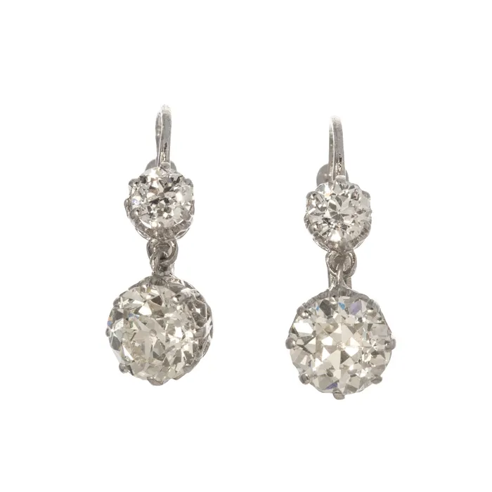 Croghans Earrings Vintage 390ctw Old Mine Cut Double Diamond Drop Earrings Croghans Earrings Vintage 390ctw Old Mine Cut Double Diamond Drop Earrings
