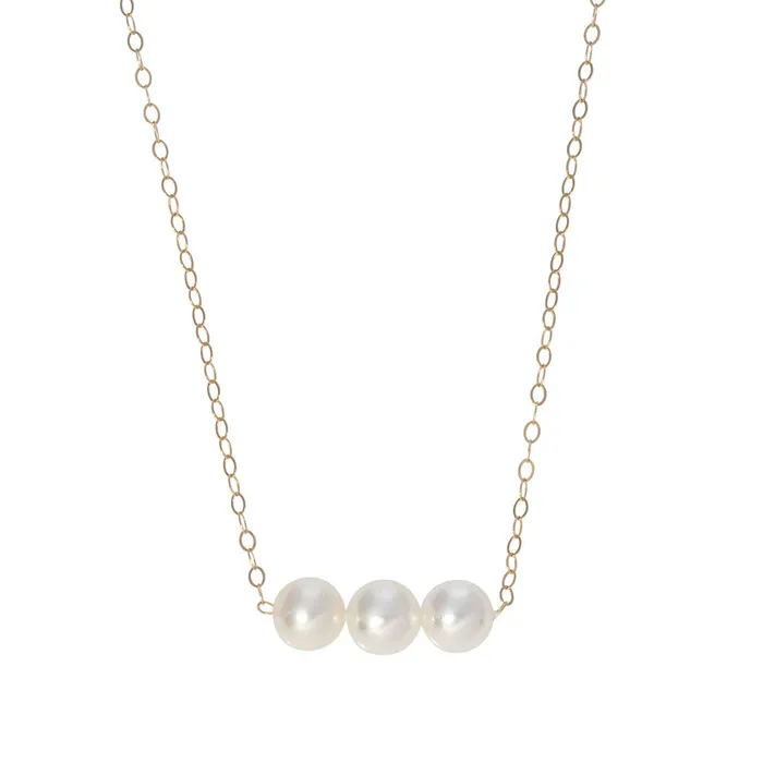 Croghans Necklaces Three Pearl 14K Gold Start Her Necklace