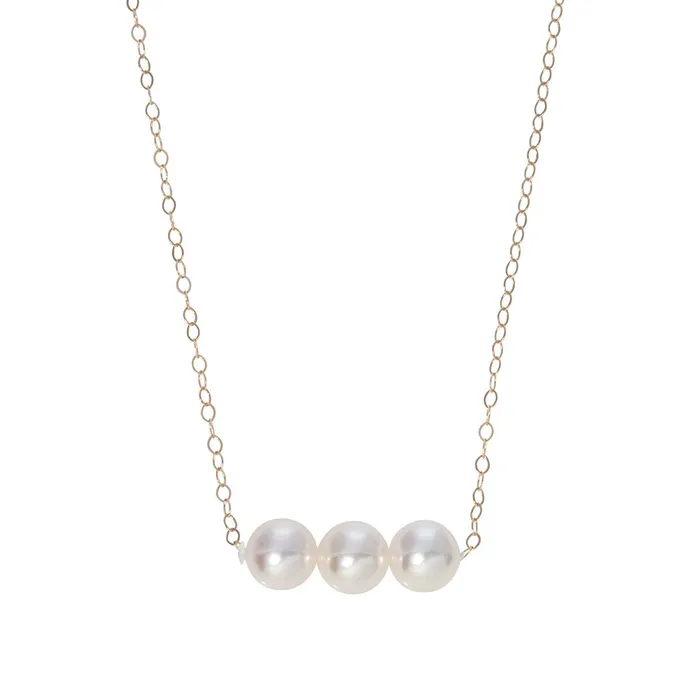Croghans Necklaces Three Pearl 14K Gold Start Her Necklace